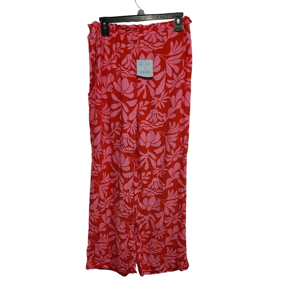Shade & Shore Women's Tropical Floral Wide Leg Pants Red Pink Size M NWT